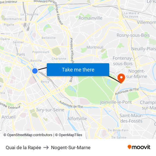 Quai de la Rapée to Nogent-Sur-Marne map