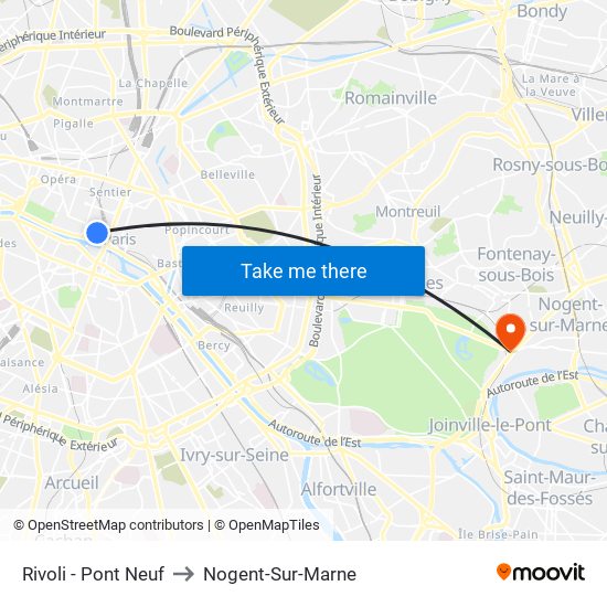 Rivoli - Pont Neuf to Nogent-Sur-Marne map