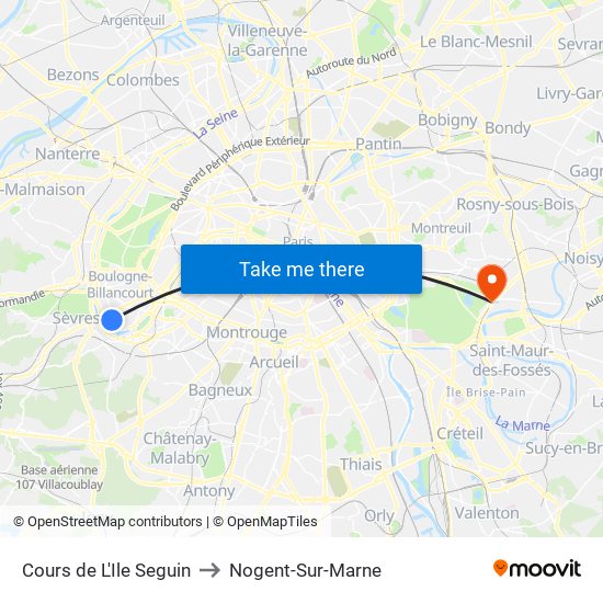 Cours de L'Ile Seguin to Nogent-Sur-Marne map