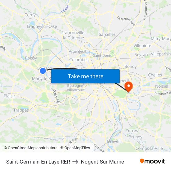 Saint-Germain-En-Laye RER to Nogent-Sur-Marne map