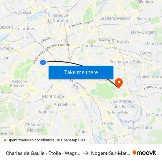 Charles de Gaulle - Étoile - Wagram to Nogent-Sur-Marne map