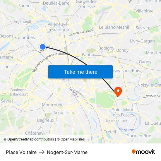 Place Voltaire to Nogent-Sur-Marne map