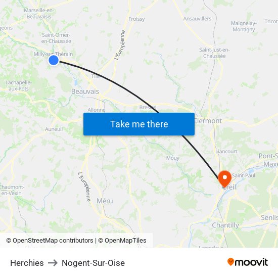 Herchies to Nogent-Sur-Oise map