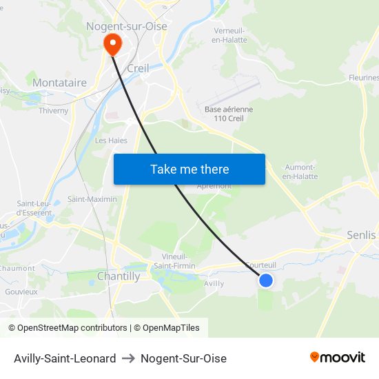 Avilly-Saint-Leonard to Nogent-Sur-Oise map