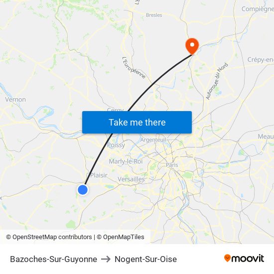 Bazoches-Sur-Guyonne to Nogent-Sur-Oise map