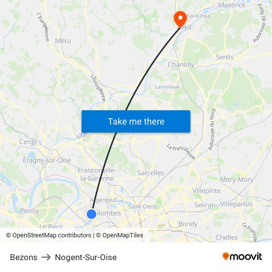 Bezons to Nogent-Sur-Oise map