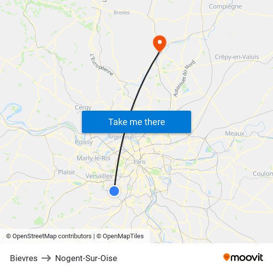 Bievres to Nogent-Sur-Oise map
