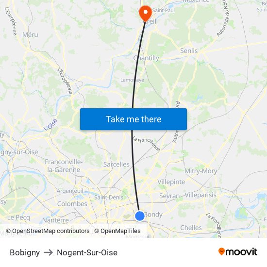 Bobigny to Nogent-Sur-Oise map