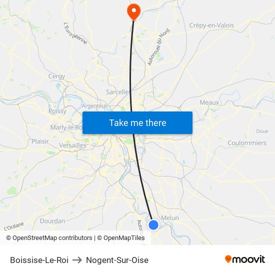 Boissise-Le-Roi to Nogent-Sur-Oise map