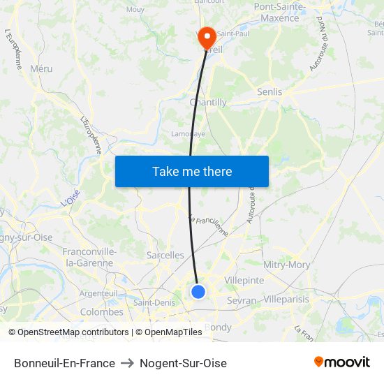 Bonneuil-En-France to Nogent-Sur-Oise map