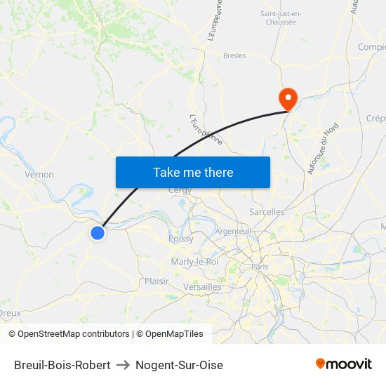 Breuil-Bois-Robert to Nogent-Sur-Oise map