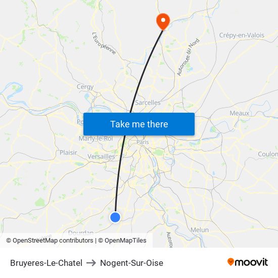 Bruyeres-Le-Chatel to Nogent-Sur-Oise map
