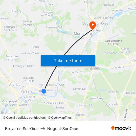 Bruyeres-Sur-Oise to Nogent-Sur-Oise map