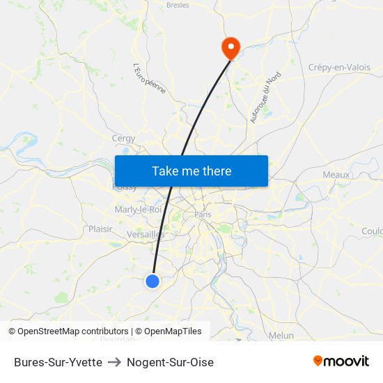 Bures-Sur-Yvette to Nogent-Sur-Oise map
