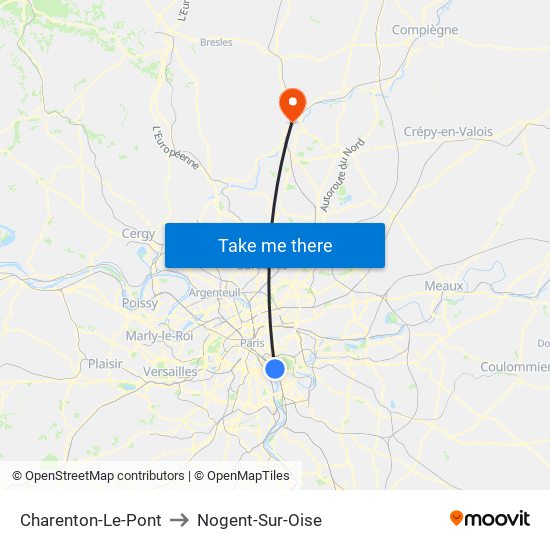 Charenton-Le-Pont to Nogent-Sur-Oise map