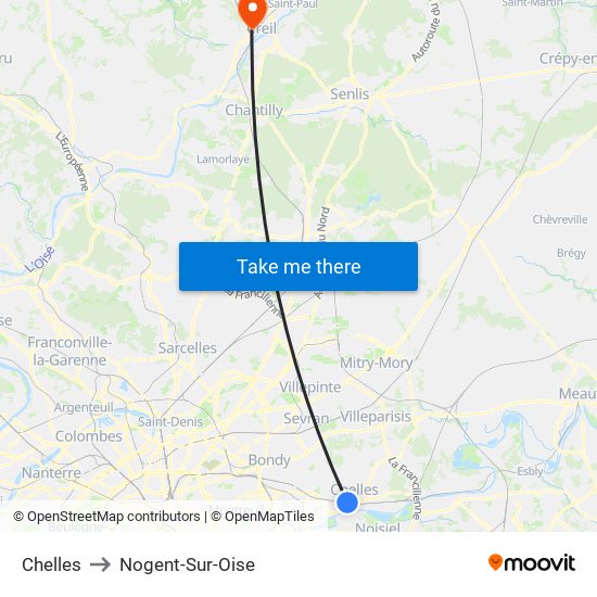 Chelles to Nogent-Sur-Oise map