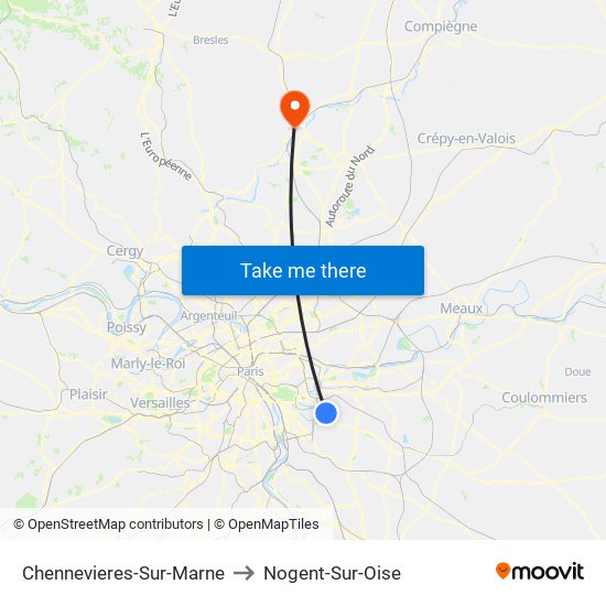 Chennevieres-Sur-Marne to Nogent-Sur-Oise map