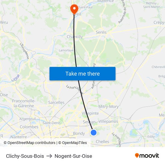 Clichy-Sous-Bois to Nogent-Sur-Oise map