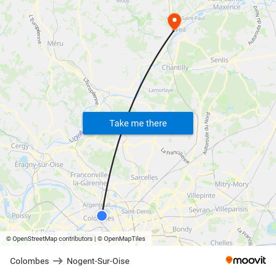 Colombes to Nogent-Sur-Oise map