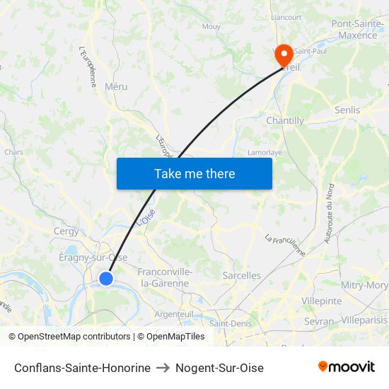 Conflans-Sainte-Honorine to Nogent-Sur-Oise map