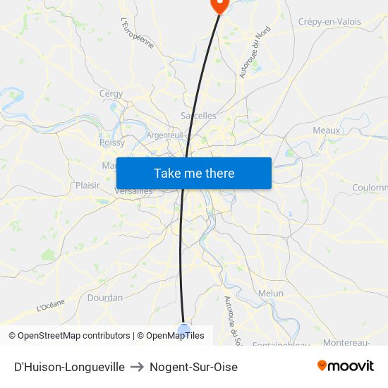 D'Huison-Longueville to Nogent-Sur-Oise map