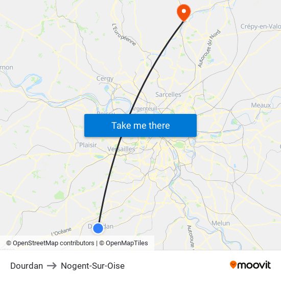 Dourdan to Nogent-Sur-Oise map