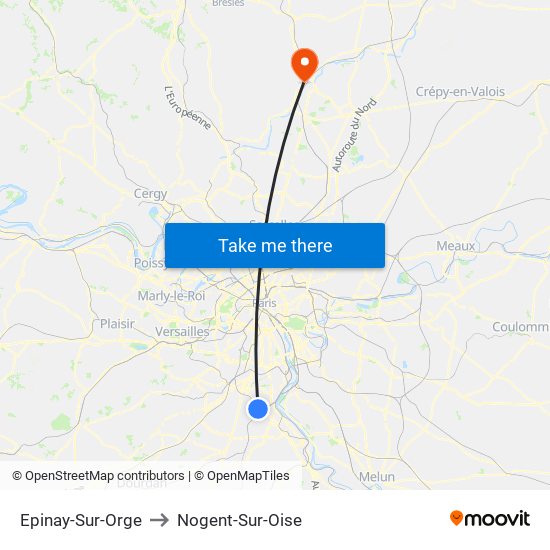 Epinay-Sur-Orge to Nogent-Sur-Oise map