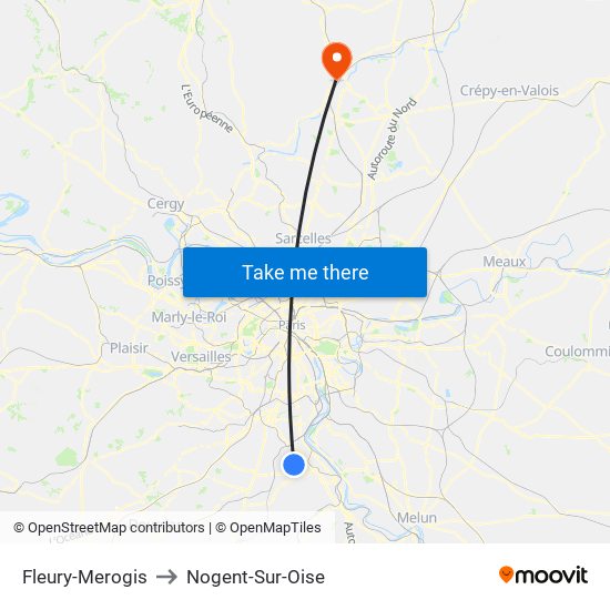 Fleury-Merogis to Nogent-Sur-Oise map