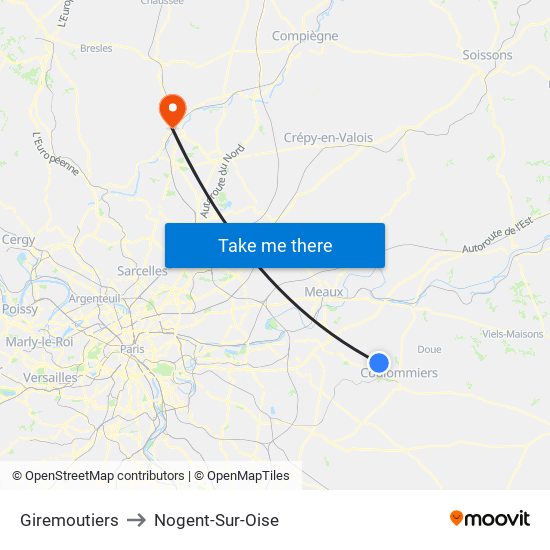 Giremoutiers to Nogent-Sur-Oise map