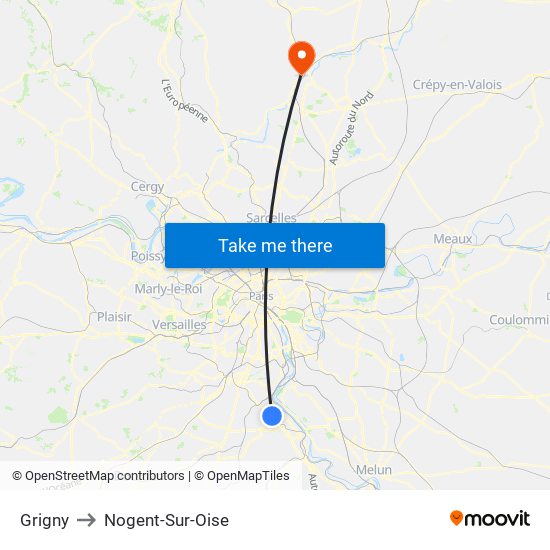 Grigny to Nogent-Sur-Oise map
