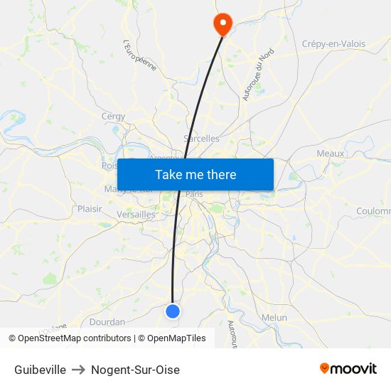 Guibeville to Nogent-Sur-Oise map