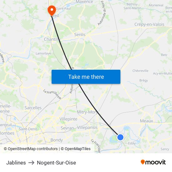 Jablines to Nogent-Sur-Oise map