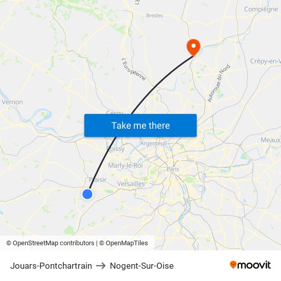 Jouars-Pontchartrain to Nogent-Sur-Oise map