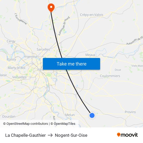 La Chapelle-Gauthier to Nogent-Sur-Oise map