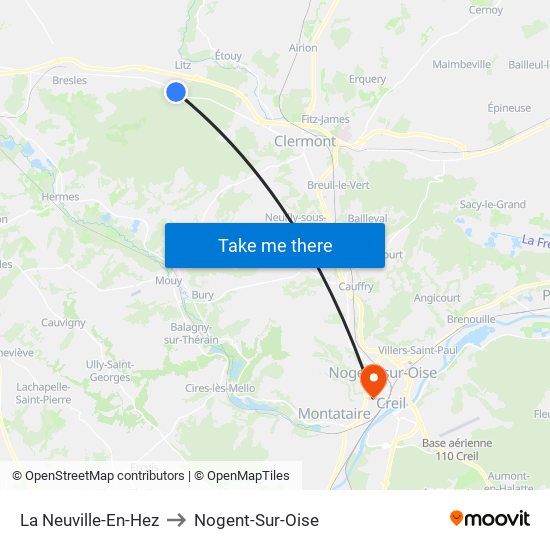 La Neuville-En-Hez to Nogent-Sur-Oise map