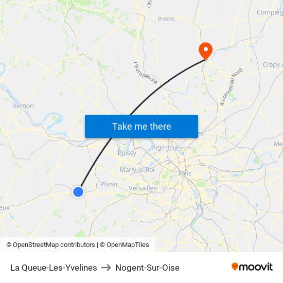 La Queue-Les-Yvelines to Nogent-Sur-Oise map