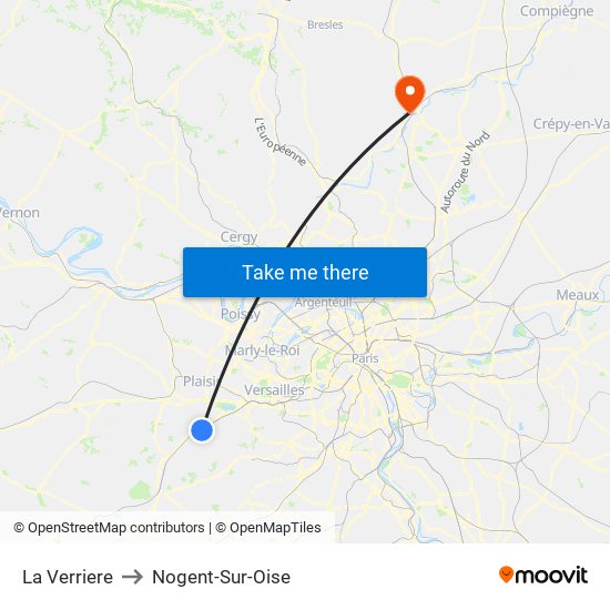 La Verriere to Nogent-Sur-Oise map
