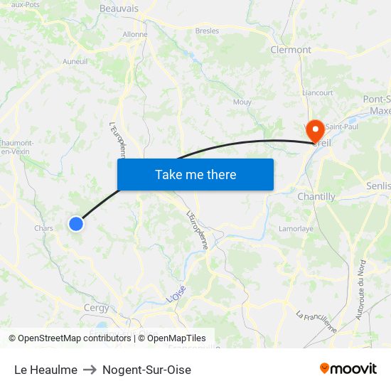Le Heaulme to Nogent-Sur-Oise map