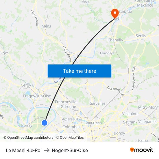Le Mesnil-Le-Roi to Nogent-Sur-Oise map