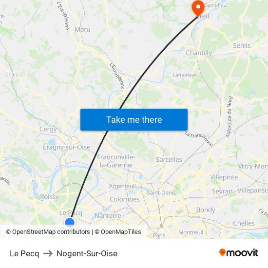 Le Pecq to Nogent-Sur-Oise map
