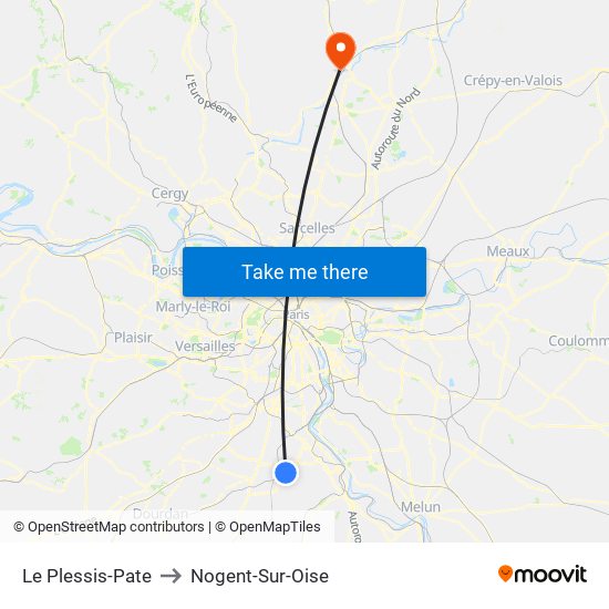 Le Plessis-Pate to Nogent-Sur-Oise map