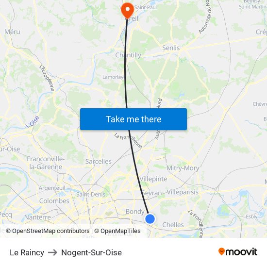 Le Raincy to Nogent-Sur-Oise map