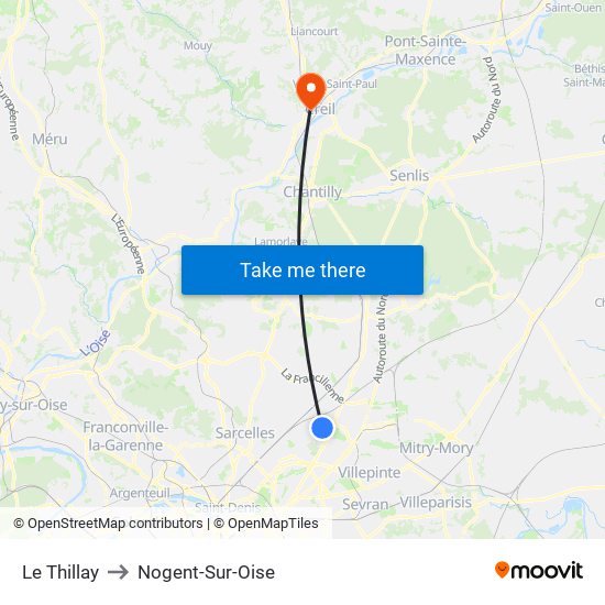 Le Thillay to Nogent-Sur-Oise map