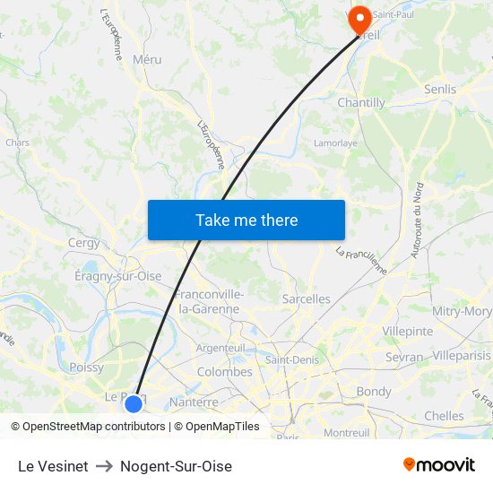 Le Vesinet to Nogent-Sur-Oise map