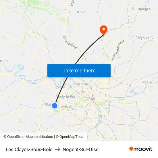 Les Clayes-Sous-Bois to Nogent-Sur-Oise map