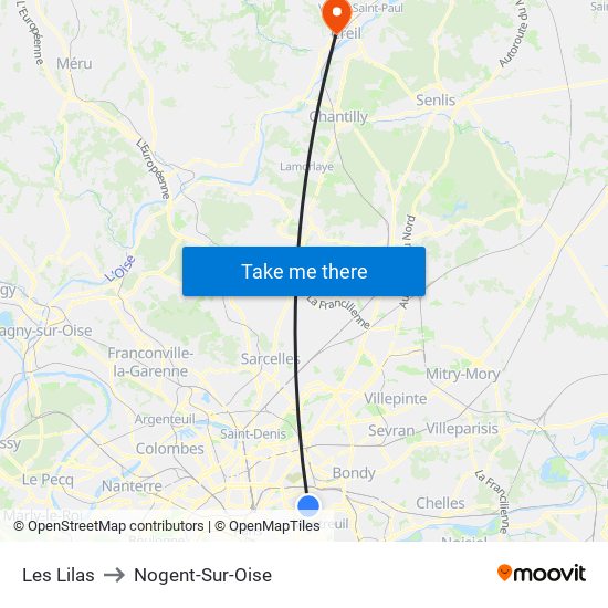Les Lilas to Nogent-Sur-Oise map