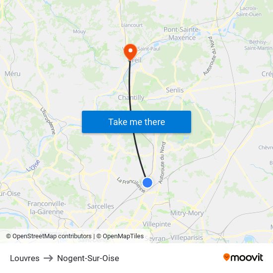 Louvres to Nogent-Sur-Oise map