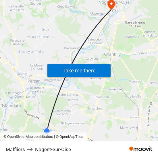 Maffliers to Nogent-Sur-Oise map