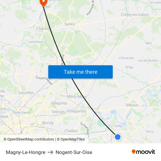 Magny-Le-Hongre to Nogent-Sur-Oise map