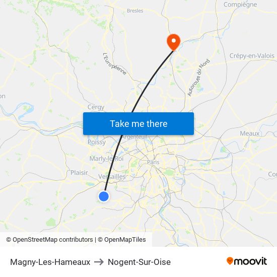 Magny-Les-Hameaux to Nogent-Sur-Oise map